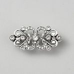 Flower Alloy & Glass Cardigan Clips, Sweater Collar Clips for Women, Antique Silver, 24.5x50x14mm(AJEW-WH0314-876AS)