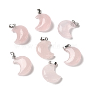 Natural Rose Quartz Pendants, Crescent Moon Charms with 201 Stainless Steel Snap on Bails, Stainless Steel Color, 23~24x15.5~17.5x7.5~8.5mm, Hole: 4x2.5mm(G-H035-01P-08)