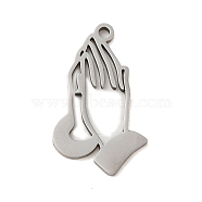 304 Stainless Steel Pendants, Laser Cut, Stainless Steel Color, Praying Hands, 23x13.5x1mm, Hole: 1mm(STAS-S123-03P-01)