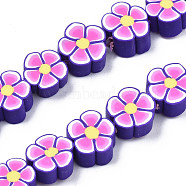 Handmade Polymer Clay Bead Strands, Flower, Violet, 8~10x8~11x4~5mm, Hole: 1.6mm, about 38~40pcs/strand, 12.99 inch~14.37 inch(33~36.5cm)(CLAY-N011-48C-B01)