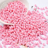 Baking Paint Glass Seed Beads, Round, Pink, 4x3mm, Hole: 1.2mm, about 7650pcs/pound(SEED-H002-I-A534)
