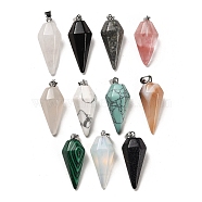 Natural & Synthetic Mixed Gemstone Pendants, Faceted Cone Charms with Platinum Plated Iron Snap on Bails, 31~35x14x13mm, Hole: 5x4mm(G-M424-08P)
