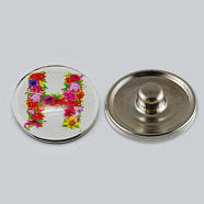 Holiday Buttons, Christmas Flat Round with Letter H Zinc Alloy Jewelry Snap Buttons, with Glass Cabochons, Platinum, Colorful, 18x8~10mm, Knob: 5~5.5mm(X-GLAA-R031-K176C)
