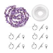 DIY Bracelets Necklaces Jewelry Sets, Natural Amethyst Chips Beads Strands, Toggle Clasps, Lobster Claw Clasps and Elastic Wire, 12.6x10.6x2.1cm(DIY-JP0004-48)