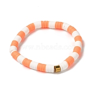 Polymer Clay Heishi Surfer Stretch Bracelet with 304 Stainless Steel Beaded, Preppy Bracelet, Orange Red, Inner Diameter: 2 inch(5.2cm)(BJEW-SW00110-06)
