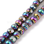 Electroplated Non-magnetic Synthetic Hematite Beads Strands, Faceted, Round, Multi-color Plated, 6~6.5x5~5.5mm, Hole: 1.4mm, about 73pcs/strand, 15.59~15.75 inch(39.6~40cm)(G-G862-02B)