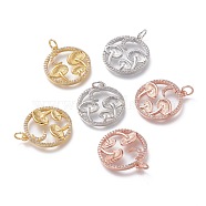 Autumn Theme Brass Micro Pave Clear Cubic Zirconia Pendants, with Jump Rings, Long-Lasting Plated, Flat Round with Mushroom, Mixed Color, 21x19x3mm, Hole: 3.5mm(ZIRC-H104-01)