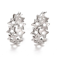 Hollow Star 304 Stainless Steel Hoop Earrings for Women, Stainless Steel Color, 22x20x8mm, Pin: 0.6mm(STAS-A057-14P)
