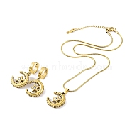 Moon 304 Stainless Steel Rhinestone Hoop Earrings & Pendant Necklaces Jewelry Sets for Women, Golden, 400mm(SJEW-M100-05G)