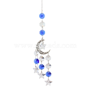 Alloy Big Pendant Decorations, Moon Hanging Sun Catchers, K9 Crystal Glass, with Iron Findings, for Garden, Wedding, Lighting Ornament, Cornflower Blue, 440~450mm(DJEW-PW0007-04D)