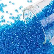 TOHO Round Seed Beads, Japanese Seed Beads, (3BF) Transparent Frost Medium Aquamarine, 15/0, 1.5mm, Hole: 0.7mm, about 15000pcs/50g(SEED-XTR15-0003BF)