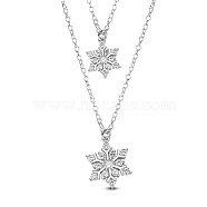 SHEGRACE Brass Tiered Necklaces, Layered Necklaces, with Grade AAA Cubic Zirconia and Cable Chains, Snowflake, Platinum, 17.32 inch(44cm), Snowflake: 16.4x15mm and 12.7x11.1mm(JN879A)