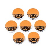 Halloween Printed Natural Wood Beads, Flat Round with Pumpkin Pattern, Dark Orange, 19~20x5.9mm, Hole: 2~2.2mm(WOOD-T021-71)