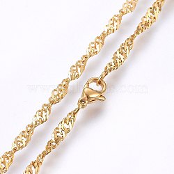 304 Stainless Steel Singapore Chain Necklaces, Water Wave Chain Necklaces, with Lobster Claw Clasps, Golden, 17.7 inch(45cm), 3.3x0.5mm(X-MAK-L015-25G)