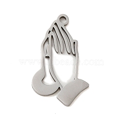 Non-Tarnish 304 Stainless Steel Pendants, Laser Cut, Stainless Steel Color, Praying Hands, 23x13.5x1mm, Hole: 1mm(STAS-S123-03P-01)