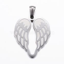 Tarnish Resistant 304 Stainless Steel Pendants, Wing, Stainless Steel Color, 26.5x22x1.5mm, Hole: 3x5mm(STAS-E135-03P)