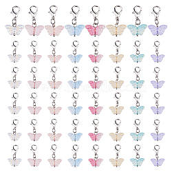 80Pcs 8 Styles Butterfly Transparent Spray Painted Glass Charms, with Zinc Alloy Lobster Claw Clasps, Mixed Color, 25mm, 10pcs/style(HJEW-DC00039)