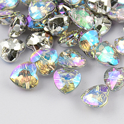 1-Hole Taiwan Acrylic Rhinestone Heart Buttons, Faceted & Silver Plated Pointed Back, Colorful, 25x25x10mm, Hole: 1.5mm(BUTT-F017-25mm-14)