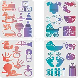 PET Hollow out Drawing Painting Stencils Sets for Kids Teen Boys Girls, for DIY Scrapbooking, School Projects, Baby Pattern, 29.7x21cm, 4 sheets/set(DIY-WH0172-443)