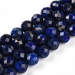 Natural Lapis Lazuli Beads Strands, Round with Faceted, 9~10mm, Hole: 0.9mm, about 19~20pcs/strand, 7.40~7.80''(18.8~19.8cm)(G-S345-10mm-24)