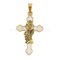 Ion Plating(IP) 304 Stainless Steel Enamel Pendants, First Holy Communion Cross Charm, Golden, 48x29.5x4mm, Hole: 4.5x9.5mm(STAS-D112-02G)