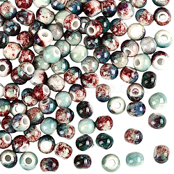 120Pcs Handmade Porcelain Beads, Round, Bright Glazed Porcelain, Mixed Color, 6~7x5~6mm, Hole: 2mm(PORC-LT0001-13A)