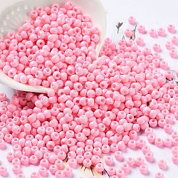 Baking Paint Glass Seed Beads, Round, Pink, 4x3mm, Hole: 1.2mm, about 7650pcs/pound(SEED-H002-I-A534)