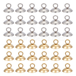 GOMAKERER 80Pcs 2 Colors 201 Stainless Steel Bead Cap Pendant Bails, for Globe Glass Bubble Cover Pendant Making, Golden & Stainless Steel Color, 7.5x10mm, Hole: 3mm, 40Pcs/color(STAS-GO0001-12)