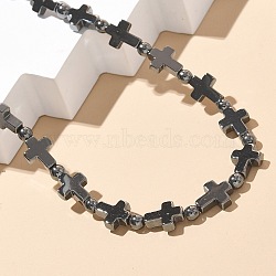 Round Cross Synthetic Non-Magnetic Hematite Beaded Necklaces, with Alloy Magnetic Clasps, Gray, 20.20 inch(51.3cm)(NJEW-R020-03)