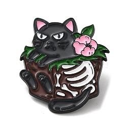 Halloween Cat Skeleton Alloy Brooches, Gothic Kitten Enamel Pins for Clothes Backpack, Gray, 31x26mm(JEWB-I032-01EB-01)