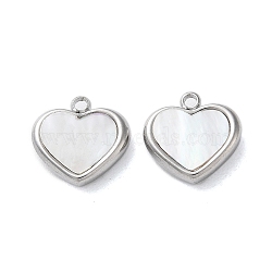 304 Stainless Steel with Synthetic Shell Charms, Heart Charms, Stainless Steel Color, 11x11x3mm, Hole: 1.4mm(STAS-G338-06P)