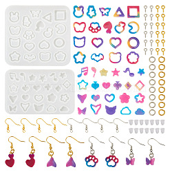 DIY Earring Making Kits, including Star/Heart/Flower Silicone Molds, Brass Earring Hooks & Jump Rings, Plastic Ear Nuts, Iron Screw Eye Pin Peg Bails, Platinum & Golden, 302pcs/set(DIY-TA0004-27)