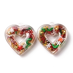 Transparent Acrylic Pendants, with Pailette/Sequins Inside, Heart, Colorful, 31x29x8mm, Hole: 2.3mm(TACR-G034-A01)