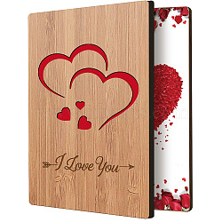 Bamboo Greeting Card & Paper Envelope with Bowknot, Rectangle with Hollow Pattern, Heart Pattern, 150~173x110~124x7mm, 2pcs/set(AJEW-WH0202-003)
