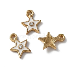 Zinc Alloy Enamel Charms, with Rhinestone, Light Gold, Star, White, 11.5x9x2.2mm, Hole: 1.2mm(ENAM-TAC0002-51B)