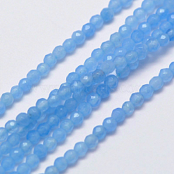 Natural White Jade Beads Strands, Faceted Round, Dyed, Sky Blue, 3mm, Hole: 0.8mm, about 113~123pcs/strand, 15 inch(X-G-A129-3mm-B04)