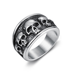 Titanium Steel Finger Rings, Skull, Antique Silver, US Size 10(19.8mm)(PW-WG28062-03)
