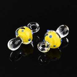 Handmade Lampwork Pendants, Mushroom, Yellow, 26.5~27.5x12x12mm, Hole: 2~2.5mm(LAMP-T021-14A)