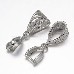 Filigree Rack Plating Brass Pendant Pinch Bails, Platinum, 13x8x5mm, Hole: 5x9mm and 7x4mm, Pin: 1mm(KK-E738-19P)