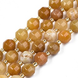 Natural Topaz Jade Beads Strands, with Seed Beads, Faceted Bicone Barrel Drum, 7~8x7~8mm, Hole: 1mm, about 35~38pcs/strand, 13.82 inch~14.84 inch(35.1~37.7cm)(G-N326-100-03)