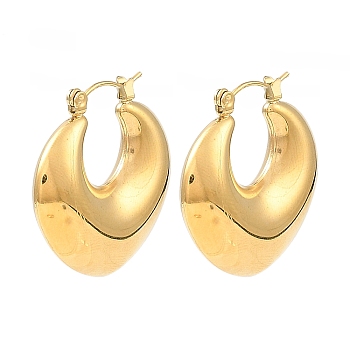 304 Stainless Steel Hoop Earrings for Women, Teardrop, Real 18K Gold Plated, 28x30x8mm