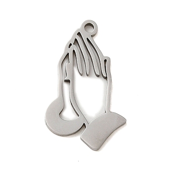 304 Stainless Steel Pendants, Laser Cut, Stainless Steel Color, Praying Hands, 23x13.5x1mm, Hole: 1mm