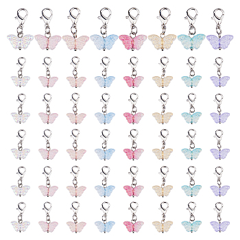 80Pcs 8 Styles Butterfly Transparent Spray Painted Glass Charms, with Zinc Alloy Lobster Claw Clasps, Mixed Color, 25mm, 10pcs/style