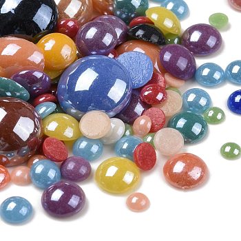 Pearlized Plated Opaque Glass Cabochons, Half Round/Dome, Mixed Color, 3~14x1~5.5mm