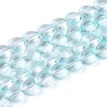 Baking Paint Transparent Glass Beads Strands, Heart, Light Cyan, 8x8x5mm, Hole: 0.5~0.9mm, about 80~81pcs/strand, 23.62~24.41 inch(60~62cm)