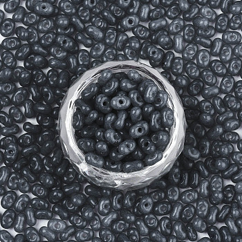 Grade A Glass Seed Beads, Czech Glass Beads, Imitation Jade Peanut Beads, Slate Gray, 6x3mm, Hole: 1.2mm, about 95pcs/10g