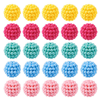 50Pcs 5 Colors Rubberized Style Acrylic Beads, Berry Beads, Combined Beads, Round, Mixed Color, 12x11.5mm, Hole: 1.6mm, 10pcs/color