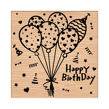 1Pc Beechwood Stamps & 1Pc Resin Stamp Sheet, Square, Scrapbook Accessories, Balloon Pattern, 7.6x7.58x2.5cm, 1pc/style