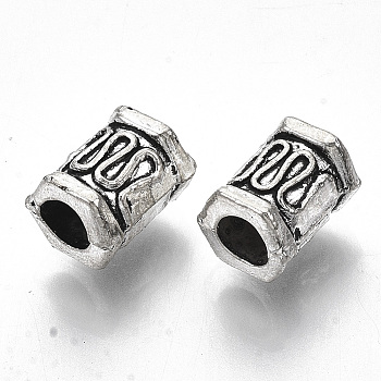 Tibetan Style Alloy European Beads, Large Hole Beads, Cadmium Free & Lead Free, Column with Pattern, Antique Silver, 9.5x7mm, Hole: 4mm, about 1075pcs/1000g