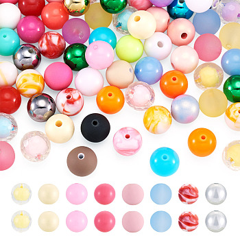 80Pcs 8 Styles Mixed Styles Acrylic Beads, Round, Mixed Color, 16x15~16mm, Hole: 2~4mm, 10pcs/style